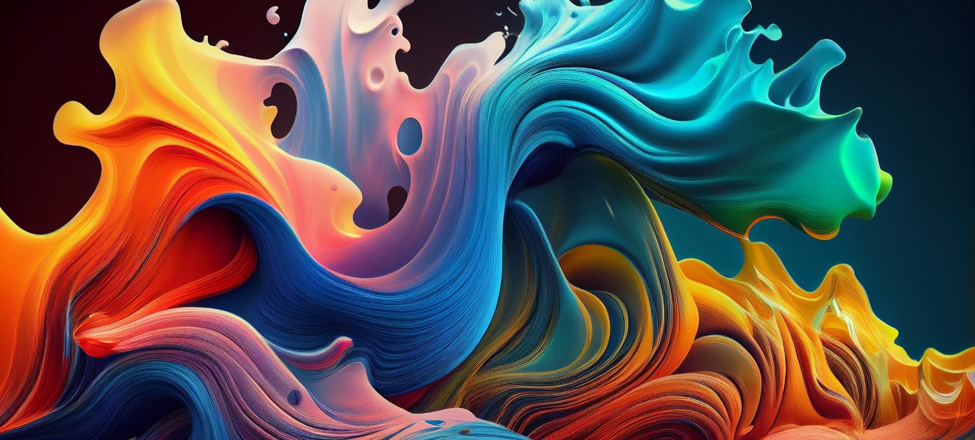 Abstract flowing ribbons of color dissolving into deep navy