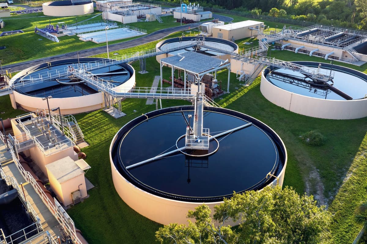 Utilities & Infrastructure - an aerial view of a municipal water treatment facility