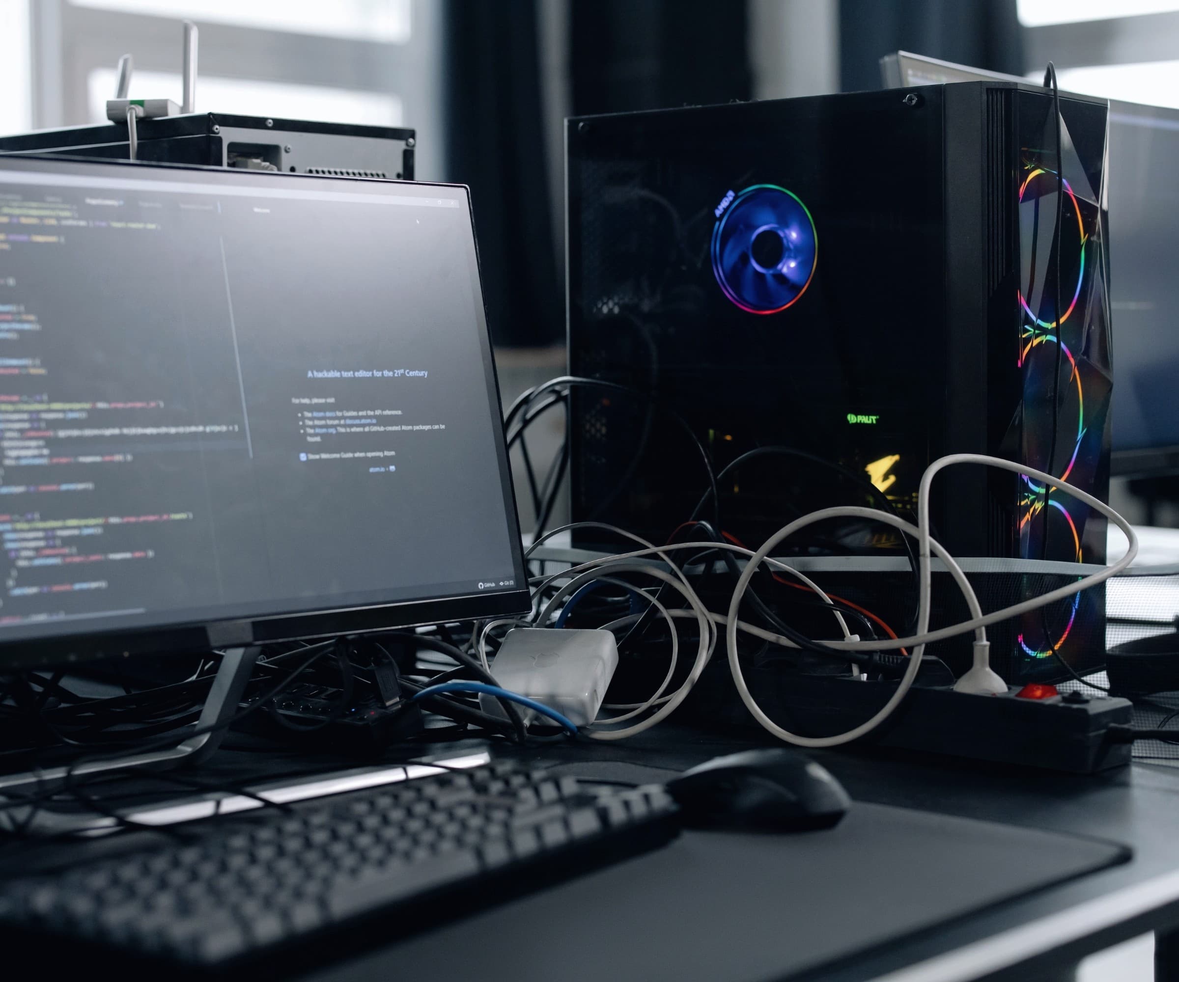 A modern managed-IT workstation with desktop hardware.